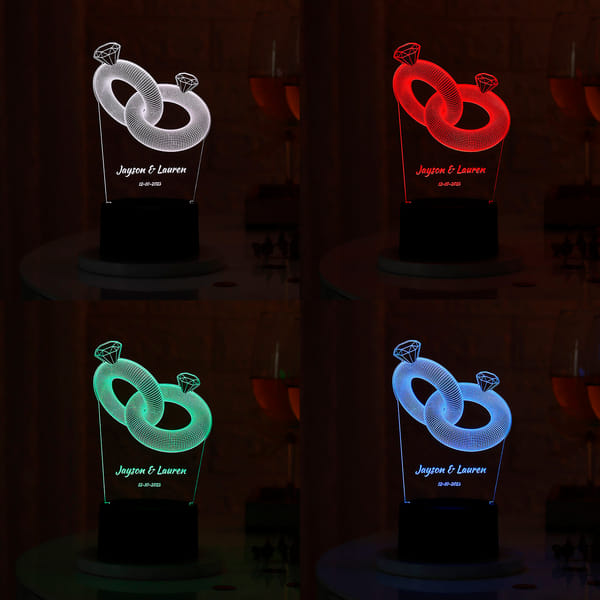 Couple Ring Personalized LED Lamp - Black Base