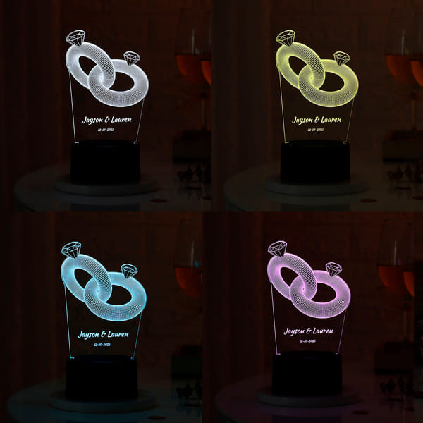 Couple Ring Personalized LED Lamp - Black Base